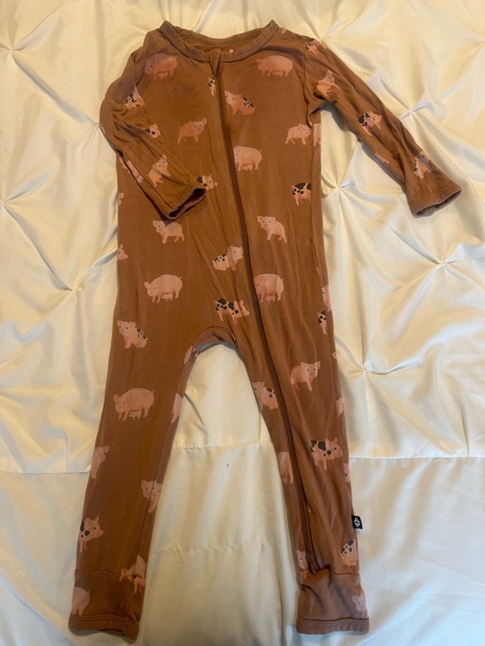 Kyte Bamboo Pig-Print Brown One-Piece Zip Romper
